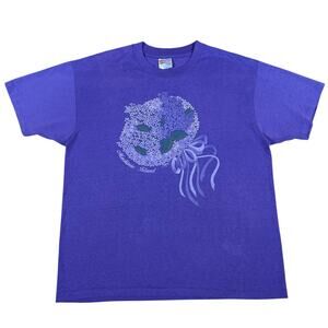 Vintage Mackinac Island Floral Lace Doily Michigan 80s Purple Shirt Size XL